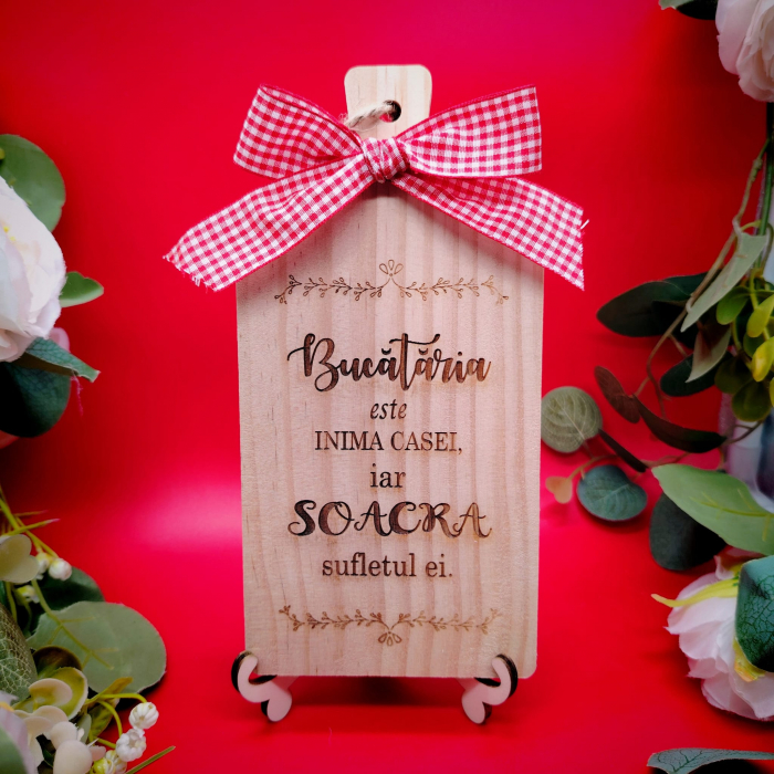 Tocator din lemn cu panglica si suport din lemn, 20x10cm [2]