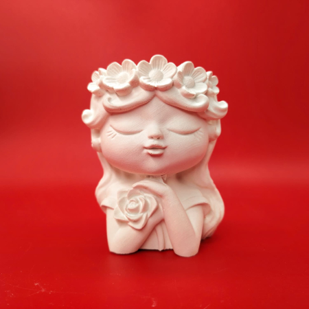 Decoratiuni diverse - Decoratiune din ipsos Fetita cu flori, 9x7cm