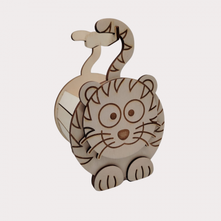 DECORATIUNI PERSONALIZATE - Cos din lemn Pisica, personalizabil, 24x14x15cm