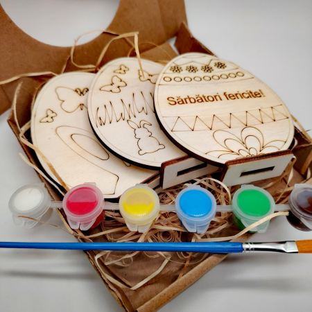 Set creativ din lemn 3 oua Pasti, 11.5x8.5cm [1]