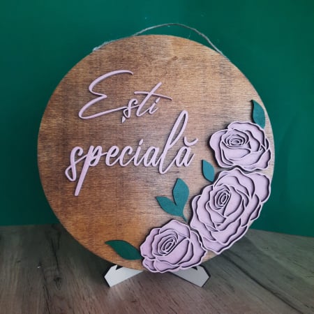 DECORATIUNI PERSONALIZATE - Tablou rotund din lemn Esti Speciala 29cm