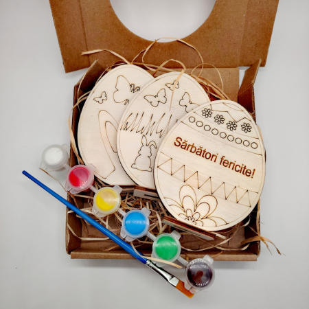 PRODUSE DIN LEMN - Set creativ din lemn 3 oua Pasti, 11.5x8.5cm