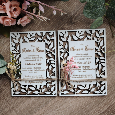 Invitatie la nunta din MDF, cu plic, 10x15cm [2]