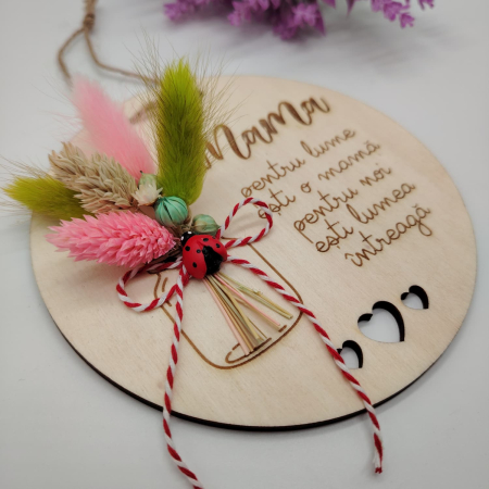 Decoratiune din lemn cu flori uscate, 13cm [1]