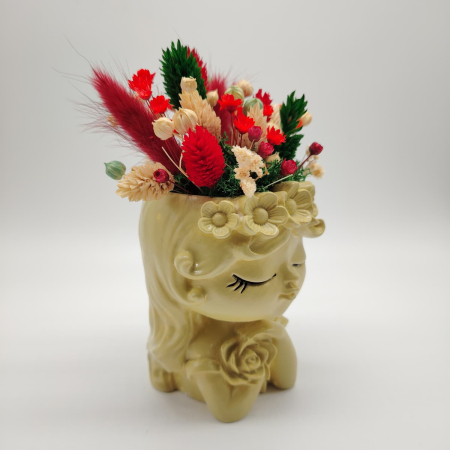 Vaza din ipsos cu flori uscate, 17x8cm [6]