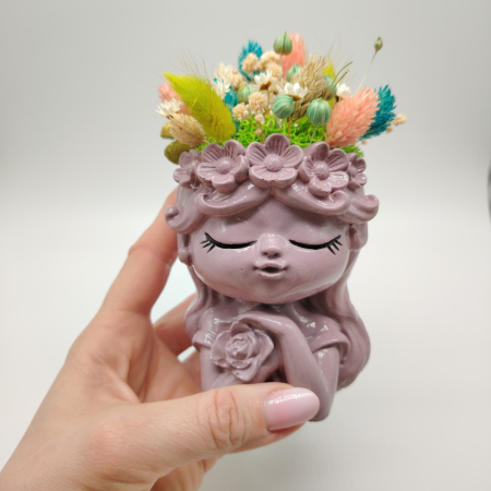 Vaza din ipsos cu flori uscate, 17x8cm [2]