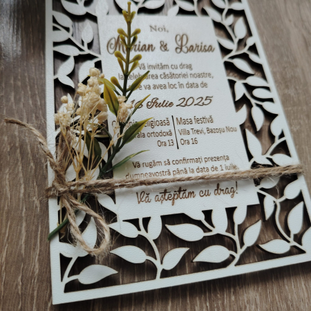 Invitatie la nunta din MDF, cu plic, 10x15cm [3]