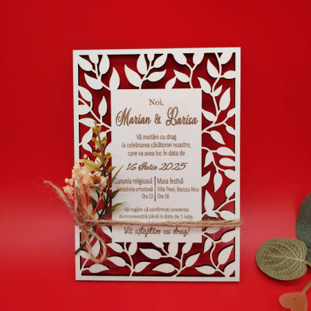 Nunta - Invitatie la nunta din MDF, cu plic, 10x15cm