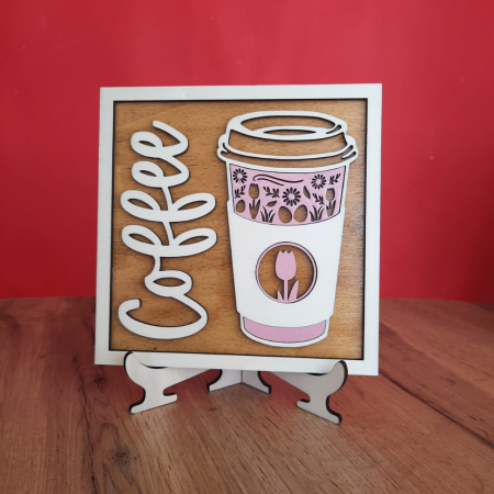 Decoratiune din lemn Pahar Cafea, 17x17cm, cu suport [3]