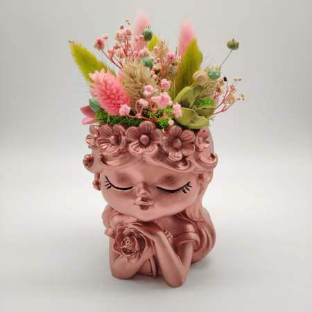 Vaza din ipsos cu flori uscate, 17x8cm [3]