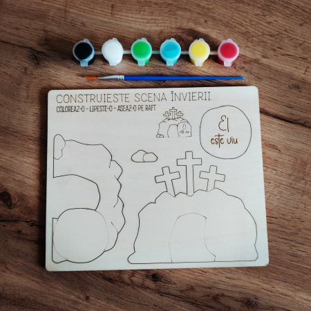 Placheta din lemn Scena Invierii, Pasti, 21.8x18cm [1]