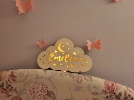 DECORATIUNI PERSONALIZATE - Lampa de veghe din lemn, cu leduri, 30x18cm