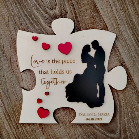 Decoratiune din lemn Cuplu, cu suport, personalizabila, 19x20cm [4]
