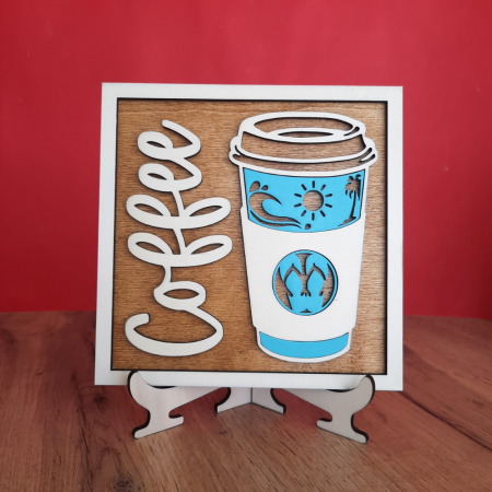 Decoratiune din lemn Pahar Cafea, 17x17cm, cu suport [1]