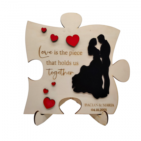 Decoratiune din lemn Cuplu, cu suport, personalizabila, 19x20cm [1]