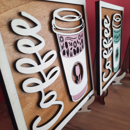 Decoratiune din lemn Pahar Cafea, 17x17cm, cu suport [5]