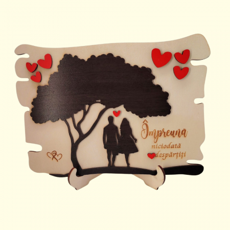 ZIUA INDRAGOSTITILOR - Tablou din lemn si mdf Cuplu, cu suport lemn, 28x20cm