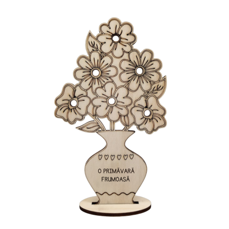 Decoratiune din lemn Stropitoare/ Vaza cu flori, 17x12cm [1]