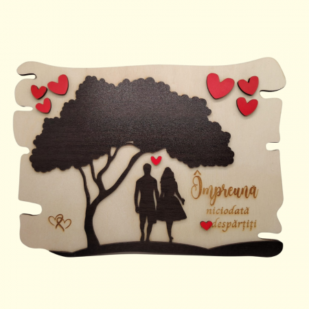 Tablou din lemn si mdf Cuplu, cu suport lemn, 28x20cm [1]