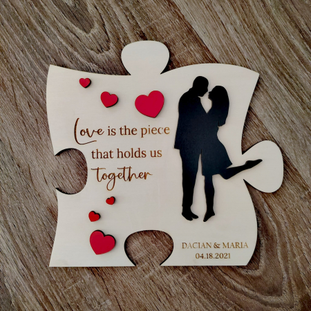 Decoratiune din lemn Cuplu, cu suport, personalizabila, 19x20cm [5]