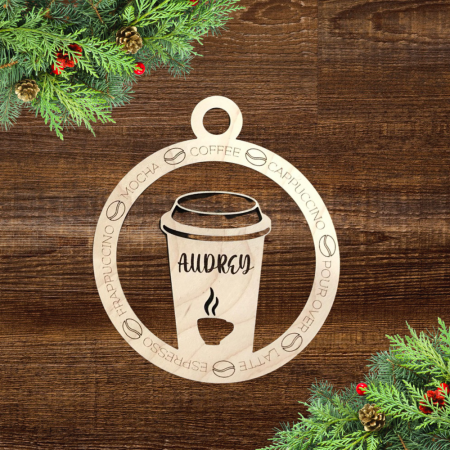 CRACIUN - Decoratiune din lemn Glob pahar cafea 10cm