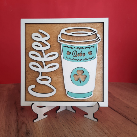 Decoratiune din lemn Pahar Cafea, 17x17cm, cu suport [4]