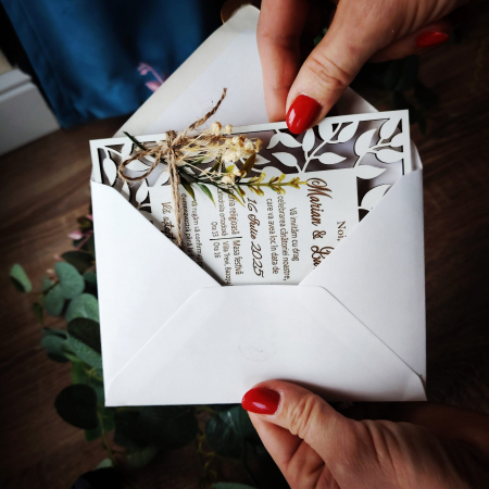 Invitatie la nunta din MDF, cu plic, 10x15cm [4]
