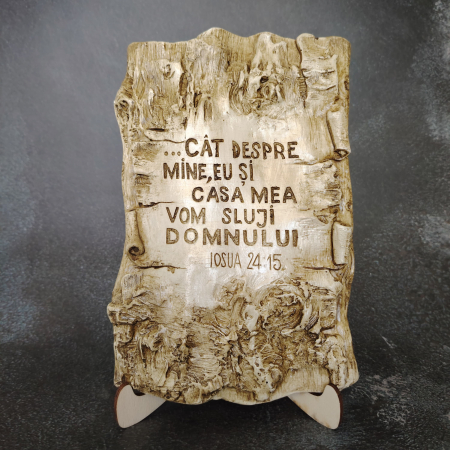 Decoratiuni diverse - Decoratiune din ipsos Binecuvantarea Casei, cu agatatoare si suport lemn, 24x16cm