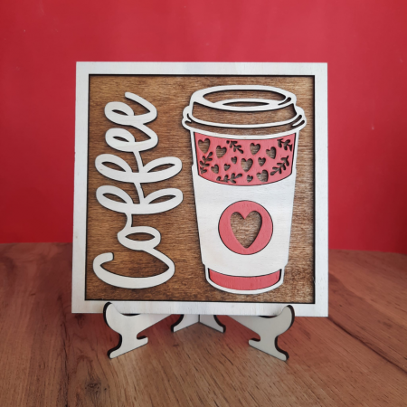 Decoratiune din lemn Pahar Cafea, 17x17cm, cu suport [2]