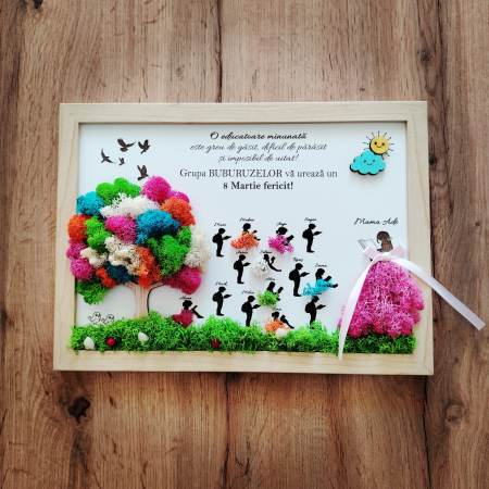 DECORATIUNI PENTRU PERETE - Tablou cu licheni Pentru o educatoare de poveste, 23x32cm