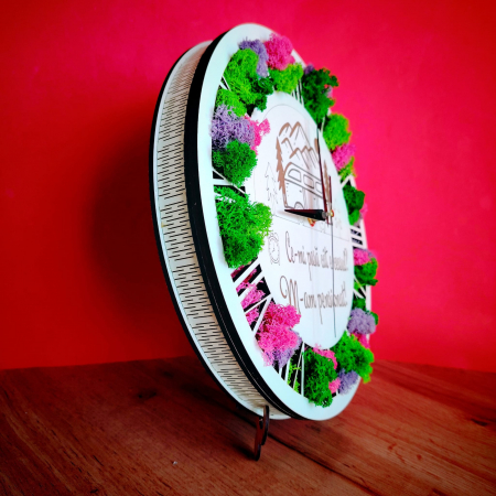 Ceas din MDF cu licheni, pentru perete, 30cm [1]