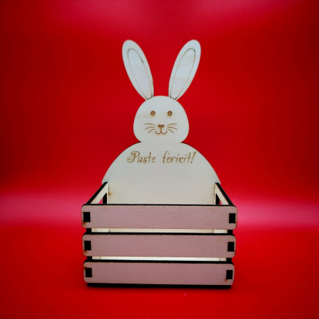 PRODUSE DIN LEMN - Cos din lemn Iepure, personalizabil, 18x10cm