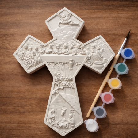 Tablouri - Decoratiune Cruce din ipsos, Pasti, 24x18x2cm