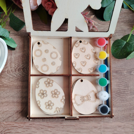 Cutie din lemn cu 8 oua de Pasti, personalizata, set culori, 19x19cm [2]