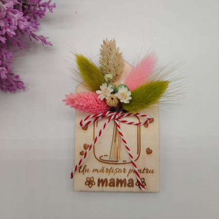 MARTIE - Decoratiune din lemn cu flori uscate, magnet, 9x5.5cm