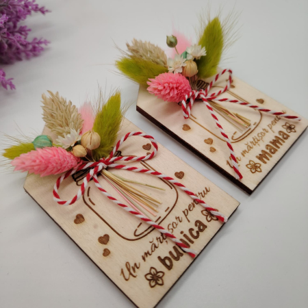 Decoratiune din lemn cu flori uscate, magnet, 9x5.5cm [3]