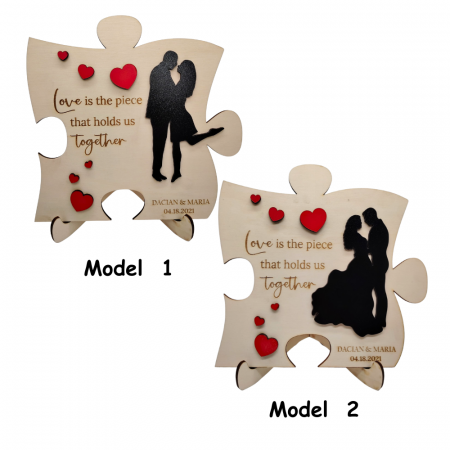 Decoratiune din lemn Cuplu, cu suport, personalizabila, 19x20cm [3]