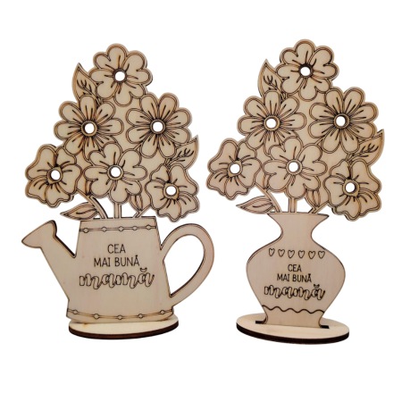 Decoratiune din lemn Stropitoare/ Vaza cu flori, 17x12cm [2]