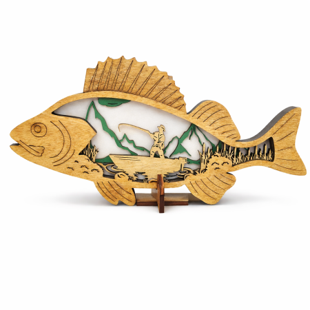 DECORATIUNI PENTRU BIROU - Decoratiune din lemn PESCAR 32x14cm cu suport