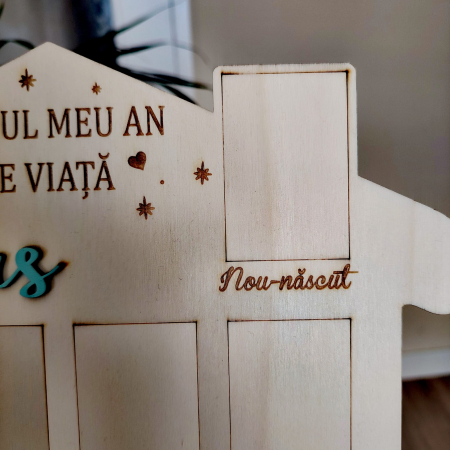 Decoratiune din lemn Primul Meu An, personalizabila, cu suport si agatatoare, 29x34cm [5]