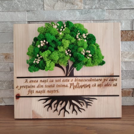 TABLOURI SI FOTOGRAVURA - Decoratiune din lemn si MDF Copacul vietii cu licheni, personalizabil, 30x26cm