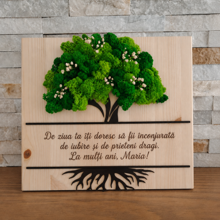 DECORATIUNI PENTRU PERETE - Decoratiune din lemn si MDF Copacul vietii cu licheni, personalizabil, 30x26cm