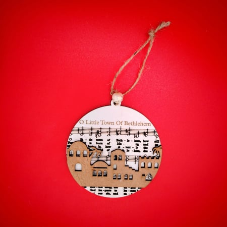 PRODUSE DIN LEMN - Decoratiune din mdf Glob cu fundal muzical M1, cu snur, 8cm