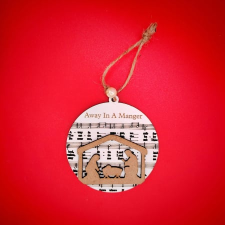 PRODUSE DIN LEMN - Decoratiune din mdf Glob cu fundal muzical M3, cu snur, 8cm