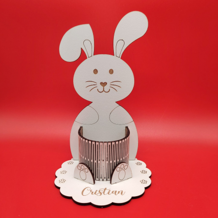 PRODUSE DIN LEMN - Decoratiune din MDF Iepure suport oua, 16x10cm