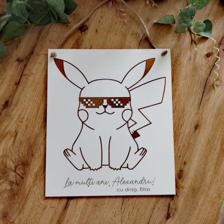 PRODUSE DIN LEMN - Decoratiune din MDF Pikachu, personalizabil, 25x29cm