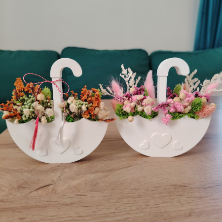 Decoratiune din praf ceramic Umbrela, cu flori uscate, snur, cutie, 11x11.5cm [3]