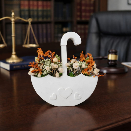 Decoratiune din praf ceramic Umbrela, cu flori uscate, snur, cutie, 11x11.5cm [4]