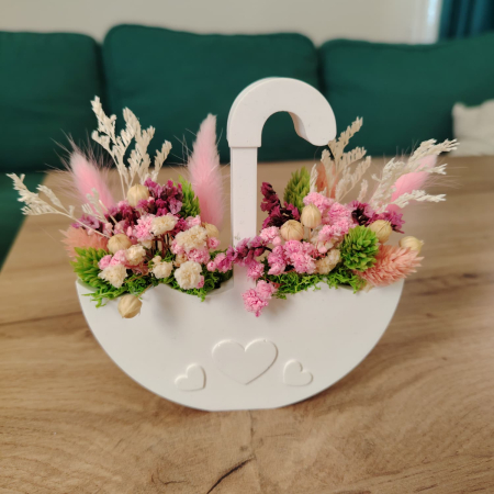 IPSOS - PRAF CERAMIC - Decoratiune din praf ceramic Umbrela, cu flori uscate, snur, cutie, 11x11.5cm