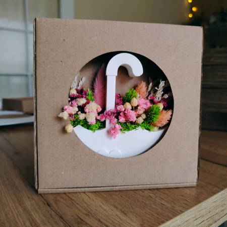 Decoratiune din praf ceramic Umbrela, cu flori uscate, snur, cutie, 11x11.5cm [5]